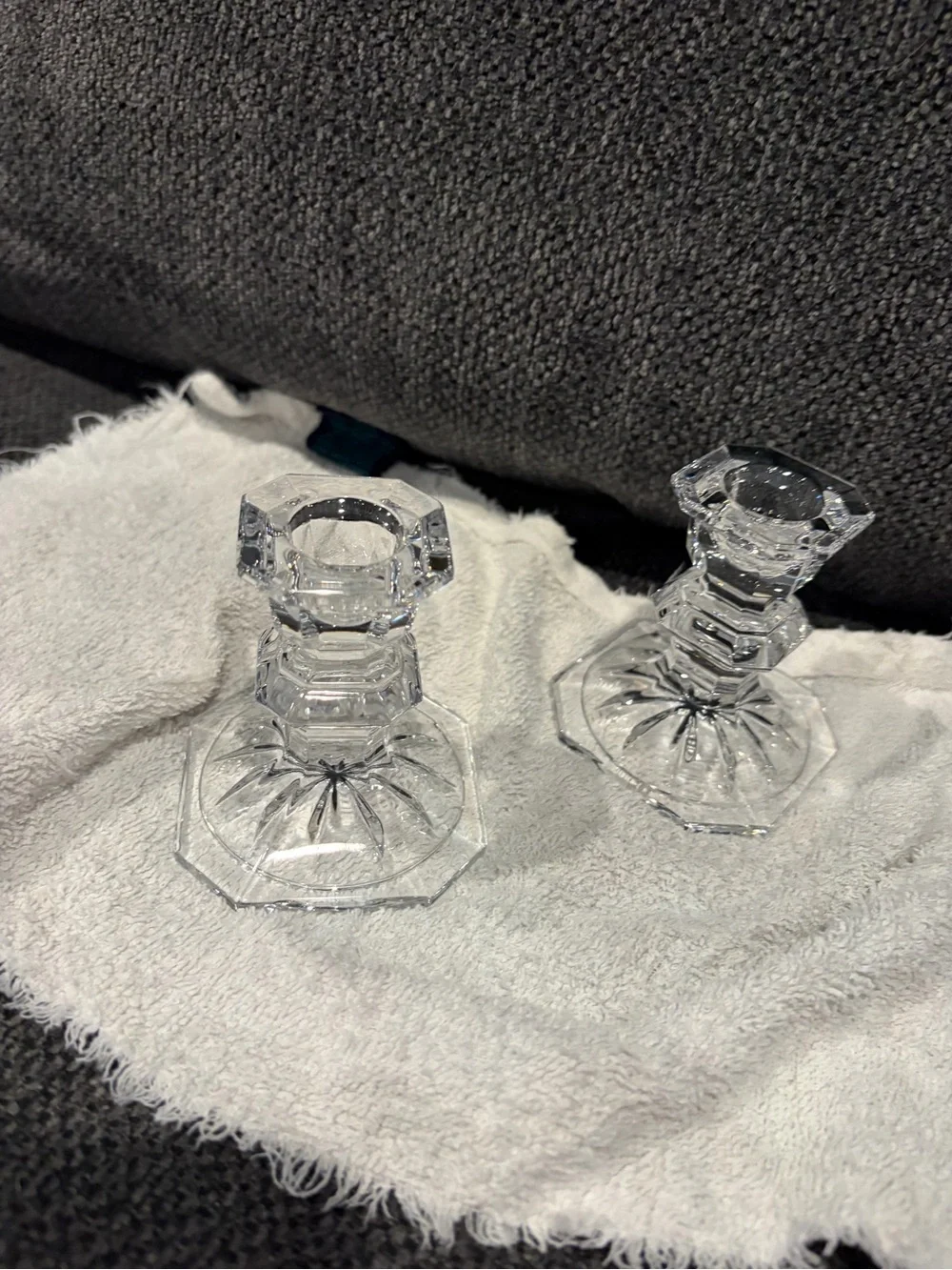 Clear Crystal Glass Candlestick Holders - Pair